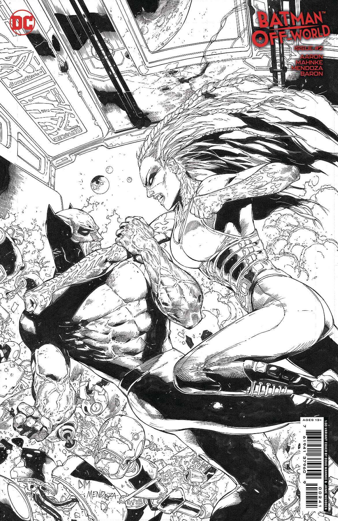BATMAN OFF-WORLD #2 (OF 6) CVR D INC 1:50 DOUGH MAHNKE & JAIME MENDOZA B&W CARD STOCK VAR- SIGNED BY JASON AARON