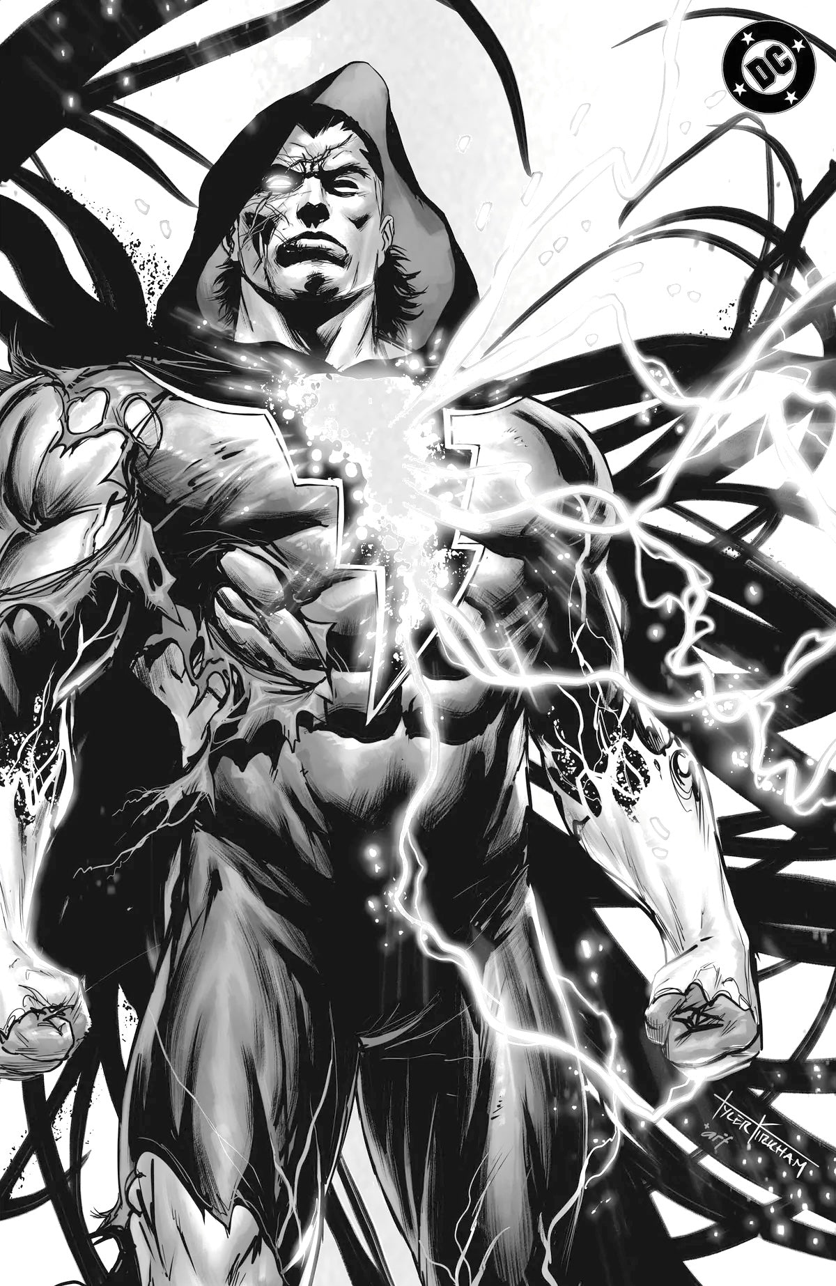 ABSOLUTE SUPERMAN #21 TYLER KIRKHAM BATTLE DAMAGE EXCLUSIVE B&W VIRGIN VAR [SIGNED BY JASON AARON]