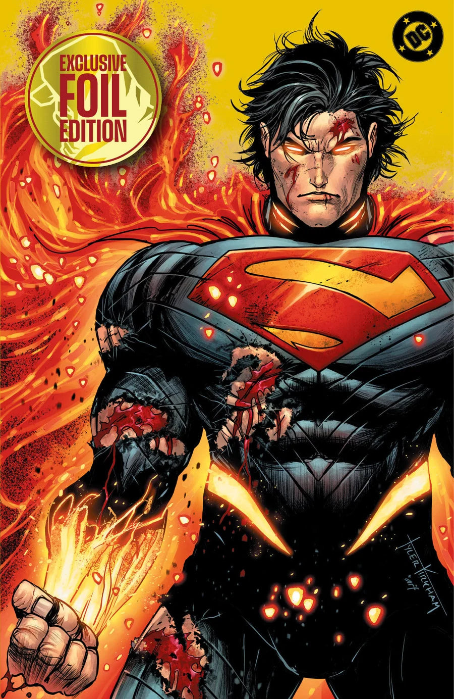 ABSOLUTE SUPERMAN #22 TYLER KIRKHAM BATTLE DAMAGED EXCLUSIVE VIRGIN GOLD FOIL VAR [SIGNED BY JASON AARON]