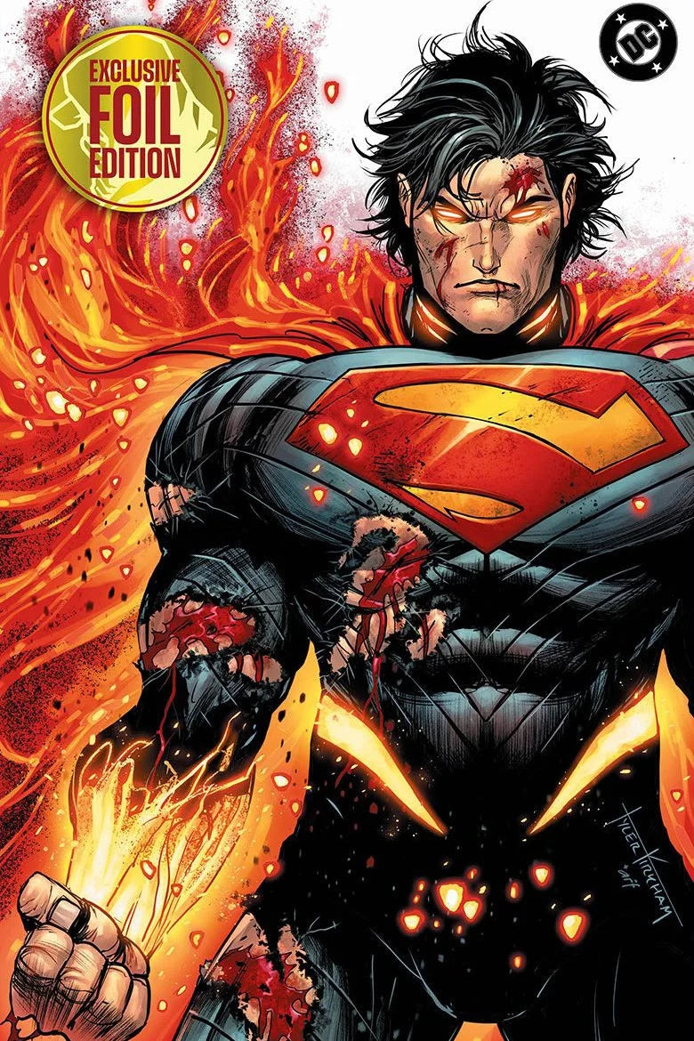 ABSOLUTE SUPERMAN #22 TYLER KIRKHAM BATTLE DAMAGED EXCLUSIVE VIRGIN SILVER FOIL VAR [SIGNED BY JASON AARON]